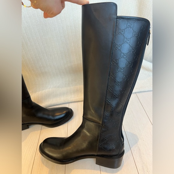 GUCCI GG BLACK LEATHER RIDING BOOTS - Picture 5 of 17